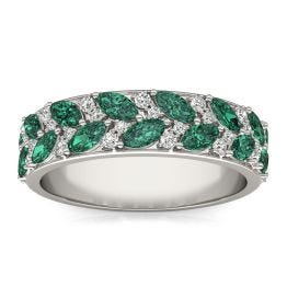 1/5 CTW Round Caydia Lab Grown Diamond Alternating Anniversary Ring 14K White Gold featuring Created Emerald