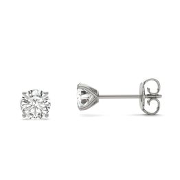 1.00 CTW DEW Round Forever One Moissanite Four Prong Martini Solitaire Stud Earrings 14K White Gold