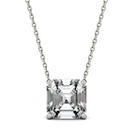 2.21 CTW DEW Asscher Forever One Moissanite Solitaire Pendant Necklace 14K White Gold