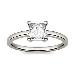 0.90 CTW DEW Square Forever One Moissanite Four Prong Solitaire Ring 14K White Gold
