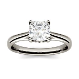 1.70 CTW DEW Cushion Forever One Moissanite Four Prong Solitaire Engagement Ring 14K White Gold