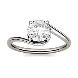 1.00 CTW DEW Round Forever One Moissanite Swirl Bypass Solitaire Engagement Ring 14K White Gold