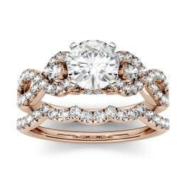 2.08 CTW DEW Round Forever One Moissanite Solitaire with Side Accents Bridal Ring 14K Rose Gold