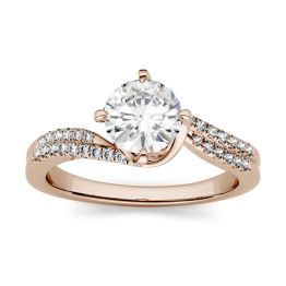 1.23 CTW DEW Round Forever One Moissanite Bypass Solitaire with Side Accents Engagement Ring 14K Rose Gold