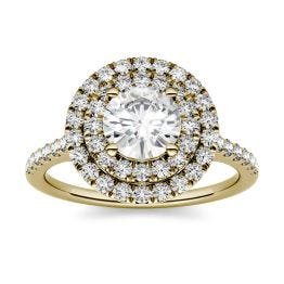 1.42 CTW DEW Round Forever One Moissanite Double Halo Engagement Ring 14K Yellow Gold