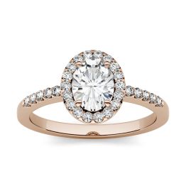1.74 CTW DEW Oval Forever One Moissanite Halo with Side Accents Engagement Ring 14K Rose Gold