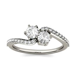 1.24 CTW DEW Round Forever One Moissanite Two Stone with Side Accents Ring 14K White Gold