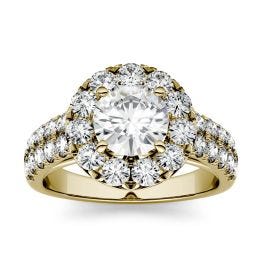 1.78 CTW DEW Round Forever One Moissanite Halo with Side Accents Engagement Ring 14K Yellow Gold