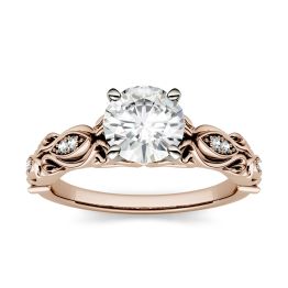 1.07 CTW DEW Round Forever One Moissanite Solitaire with Side Accents Engagement Ring 14K Rose Gold