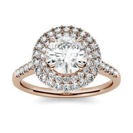 1.70 CTW DEW Round Forever One Moissanite Double Halo Engagement Ring 14K Rose Gold