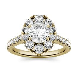 1.80 CTW DEW Round Forever One Moissanite Halo with Side Accents Engagement Ring 14K Yellow Gold