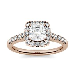 1.66 CTW DEW Cushion Forever One Moissanite Halo with Side Accents Engagement Ring 14K Rose Gold