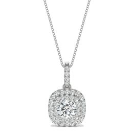 1.13 CTW DEW Round Forever One Moissanite Double Halo Necklace 14K White Gold