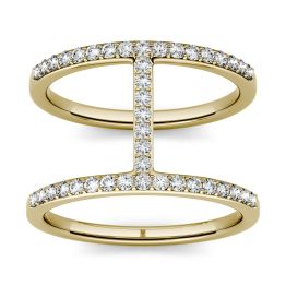 0.41 CTW DEW Round Forever One Moissanite Double Band Geometric Fashion Ring 14K Yellow Gold