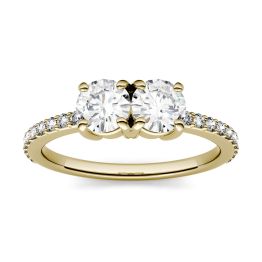 1.20 CTW DEW Round Forever One Moissanite Two Stone with Side Accents Ring 14K Yellow Gold