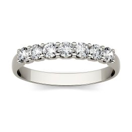 0.42 CTW DEW Round Forever One Moissanite Shared Prong Seven Stone Band Ring 14K White Gold