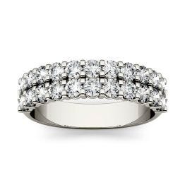 1.32 CTW DEW Round Forever One Moissanite Double Row Anniversary Band Ring 14K White Gold