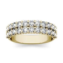 1.32 CTW DEW Round Forever One Moissanite Double Row Anniversary Band Ring 14K Yellow Gold