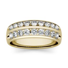 0.72 CTW DEW Round Forever One Moissanite Double Row Anniversary Band Ring 14K Yellow Gold
