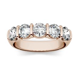 1.65 CTW DEW Round Forever One Moissanite Five Stone Band Ring 14K Rose Gold