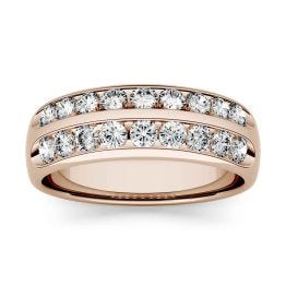 0.72 CTW DEW Round Forever One Moissanite Double Row Anniversary Band Ring 14K Rose Gold