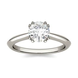 1.00 CTW DEW Round Forever One Moissanite Double Prong Solitaire Engagement Ring 14K White Gold, SIZE 6.0