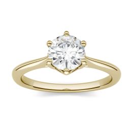 1.00 CTW DEW Round Forever One Moissanite Six Prong Solitaire Trellis Engagement Ring 14K Yellow Gold