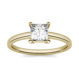 1.00 CTW DEW Square Forever One Moissanite Four Prong Solitaire Engagement Ring 14K Yellow Gold