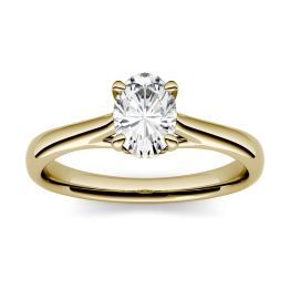 2.10 CTW DEW Oval Forever One Moissanite Four Prong Solitaire Engagement Ring 14K Yellow Gold