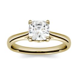 1.10 CTW DEW Cushion Forever One Moissanite Four Prong Solitaire Engagement Ring 14K Yellow Gold
