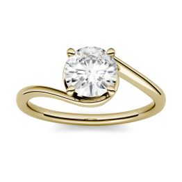 1.00 CTW DEW Round Forever One Moissanite Swirl Bypass Solitaire Engagement Ring 14K Yellow Gold