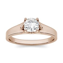1.50 CTW DEW Round Forever One Moissanite Solitaire Peg Ring 14K Rose Gold