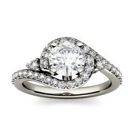 1.49 CTW DEW Round Forever One Moissanite Wrapped Halo Engagement Ring 14K White Gold