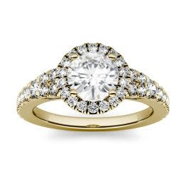 1.66 CTW DEW Round Forever One Moissanite Halo with Side Accents Engagement Ring 14K Yellow Gold