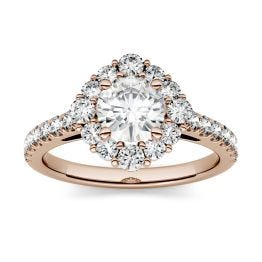 1.37 CTW DEW Round Forever One Moissanite Halo with Side Accents Engagement Ring 14K Rose Gold
