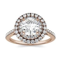 1.27 CTW DEW Round Forever One Moissanite Halo with Side Accents Ring 14K Rose Gold