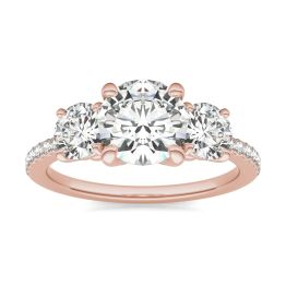 2.14 CTW DEW Round Forever One Moissanite Three Stone with Side Accents Ring 14K Rose Gold