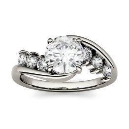 1.38 CTW DEW Round Forever One Moissanite Solitaire Bypass with Side Accents Engagement Ring 14K White Gold
