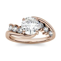 1.38 CTW DEW Round Forever One Moissanite Solitaire Bypass with Side Accents Engagement Ring 14K Rose Gold
