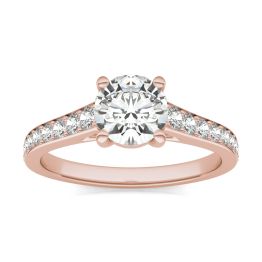 1.34 CTW DEW Round Forever One Moissanite Solitaire with Side Accents Engagement Ring 14K Rose Gold