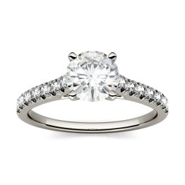 1.81 CTW DEW Round Forever One Moissanite Solitaire with Side Accents Engagement Ring 14K White Gold, SIZE 6.0
