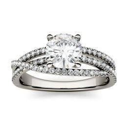 1.28 CTW DEW Round Forever One Moissanite Crossover Solitaire Engagement Ring 14K White Gold