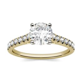 0.81 CTW DEW Round Forever One Moissanite Solitaire with Side Accents Engagement Ring 14K Yellow Gold