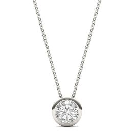 0.50 CTW DEW Round Forever One Moissanite Bezel Set Solitaire Pendant Necklace 14K White Gold