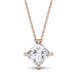 1.50 CTW DEW Square Forever One Moissanite Solitaire Necklace 14K Rose Gold