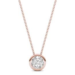 0.50 CTW DEW Round Forever One Moissanite Bezel Set Solitaire Pendant Necklace 14K Rose Gold