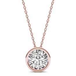 1.50 CTW DEW Round Forever One Moissanite Bezel Set Solitaire Pendant Necklace 14K Rose Gold