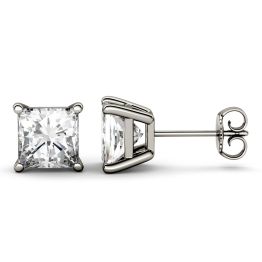 1.80 CTW DEW Square Forever One Moissanite Four Prong Solitaire Stud Earrings 14K White Gold