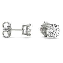 3.80 CTW DEW Round Forever One Moissanite Four Prong Solitaire Stud Earrings 14K White Gold
