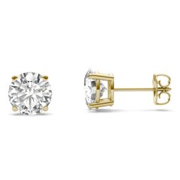 3.00 CTW DEW Round Forever One Moissanite Four Prong Solitaire Stud Earrings 14K Yellow Gold